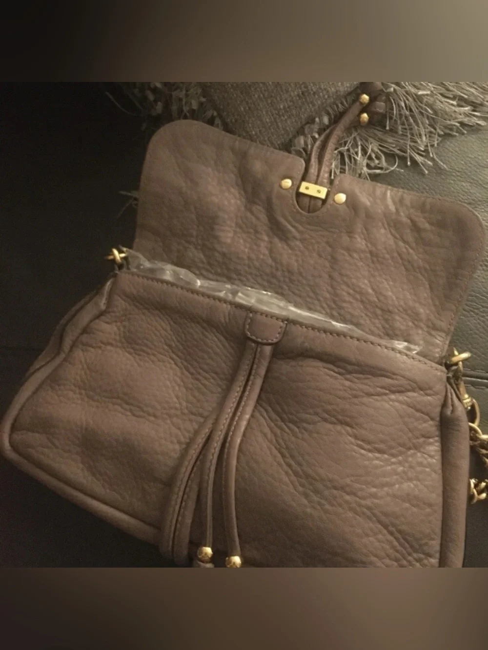 Gucci Taupe Leather shoulder bag Gold Chain and bamboo excellent condition